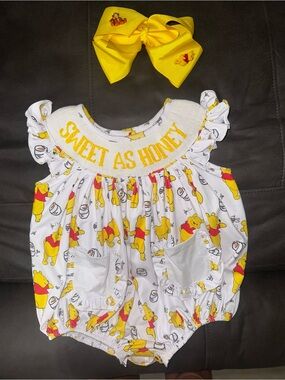 Winnie the Pooh "Sweet as Honey" Yellow & White Baby One-Piece